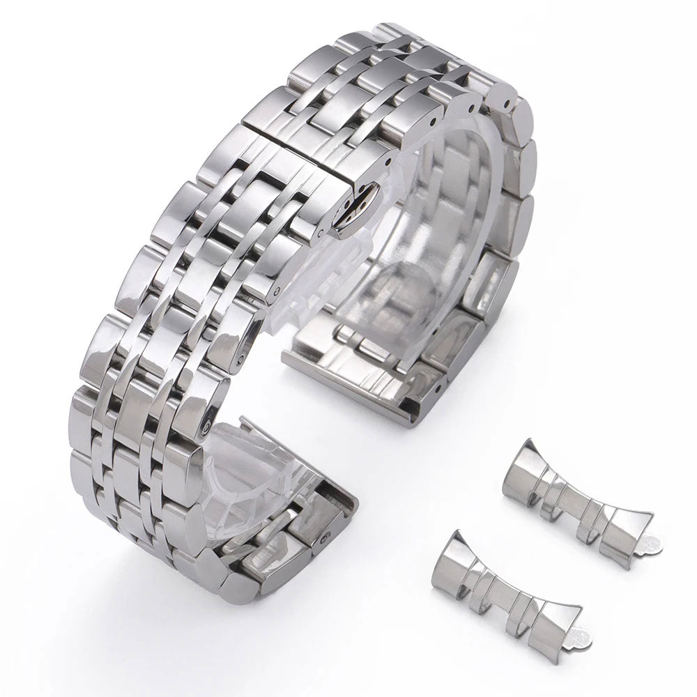 Solid Stainless Steel Jubilee-Style Watch Band with Curved End – 5-Link Bracelet 16–22mm-ChronoCraft-Viva Timepiece