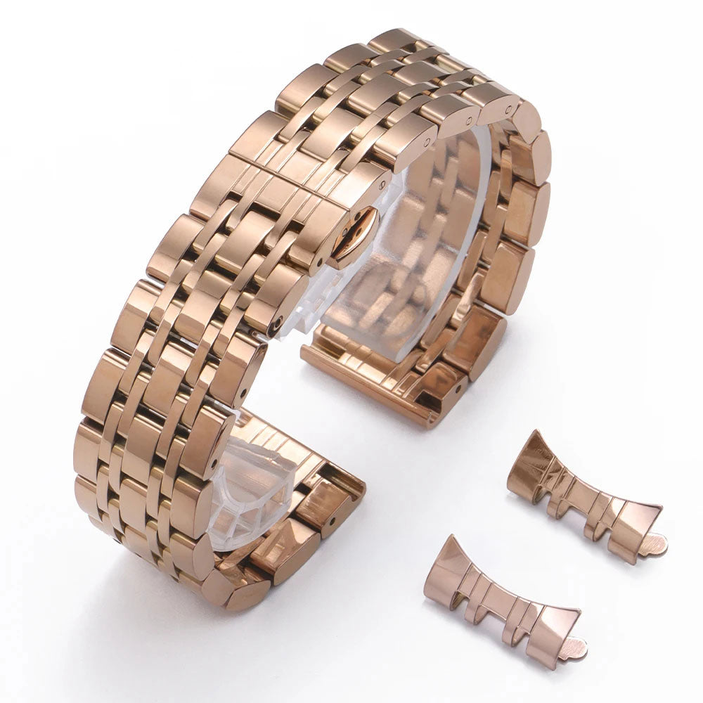 Solid Stainless Steel Jubilee-Style Watch Band with Curved End – 5-Link Bracelet 16–22mm-ChronoCraft-Viva Timepiece