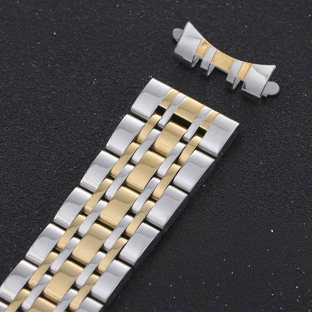 Solid Stainless Steel Jubilee-Style Watch Band with Curved End – 5-Link Bracelet 16–22mm-ChronoCraft-Viva Timepiece