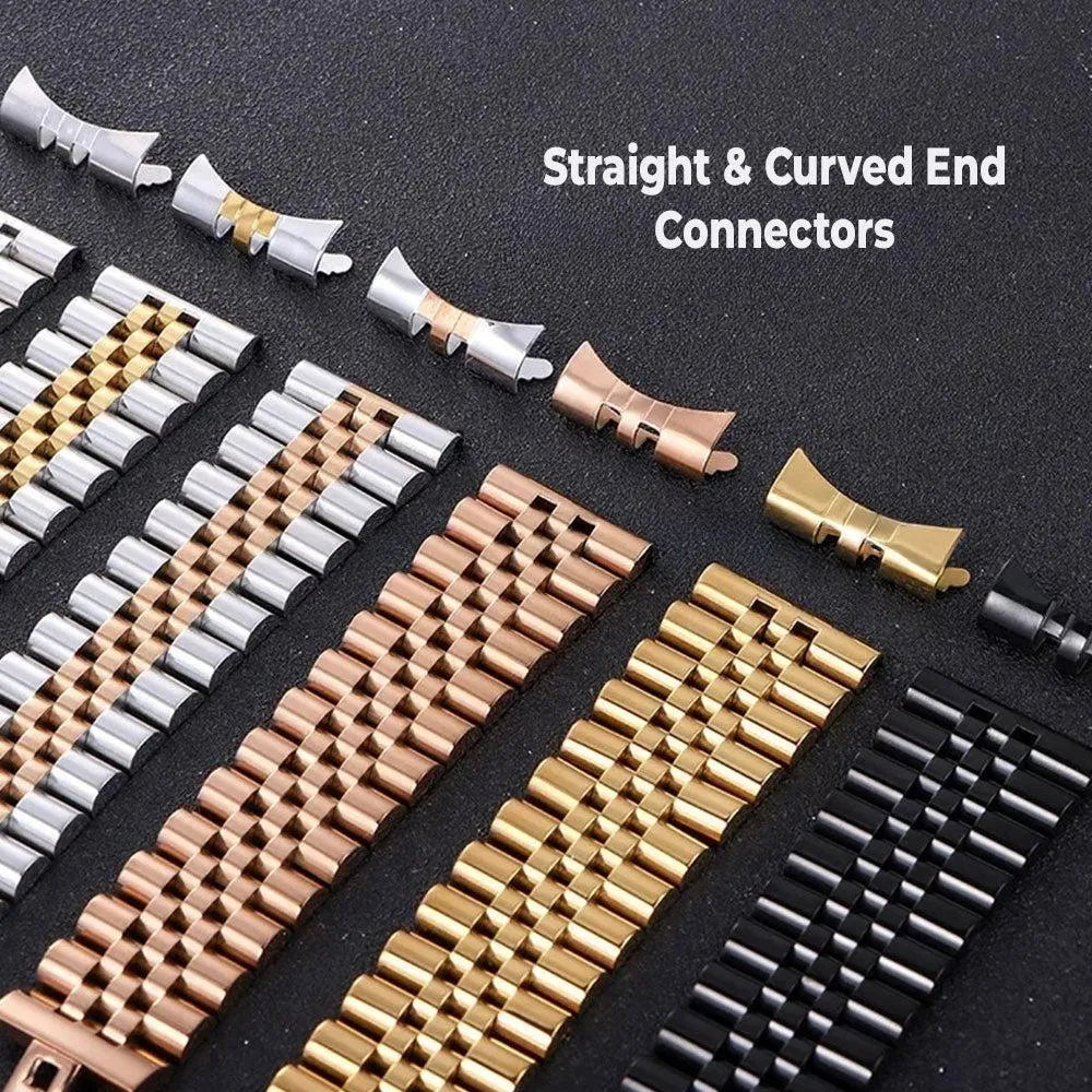 Solid Stainless Steel Jubilee Watch Band – Straight & Curved End 2-in-1 (12–22mm)-ChronoCraft-Viva Timepiece
