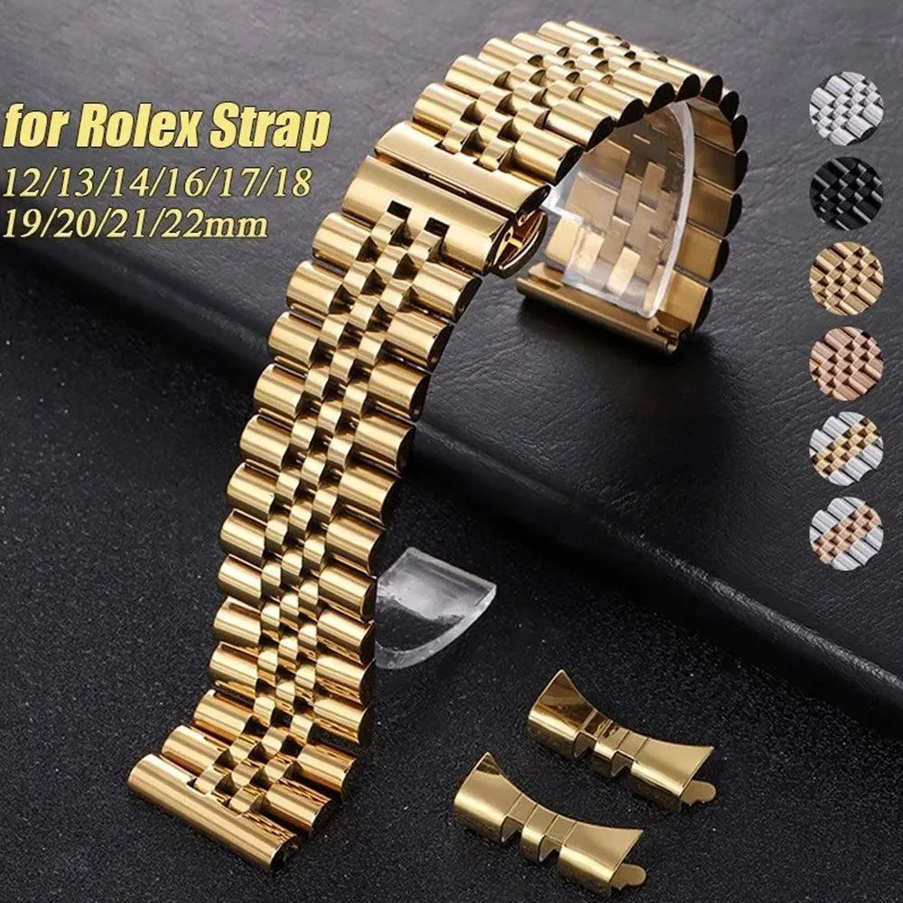 Solid Stainless Steel Jubilee Watch Band – Straight & Curved End 2-in-1 (12–22mm)-ChronoCraft-Viva Timepiece