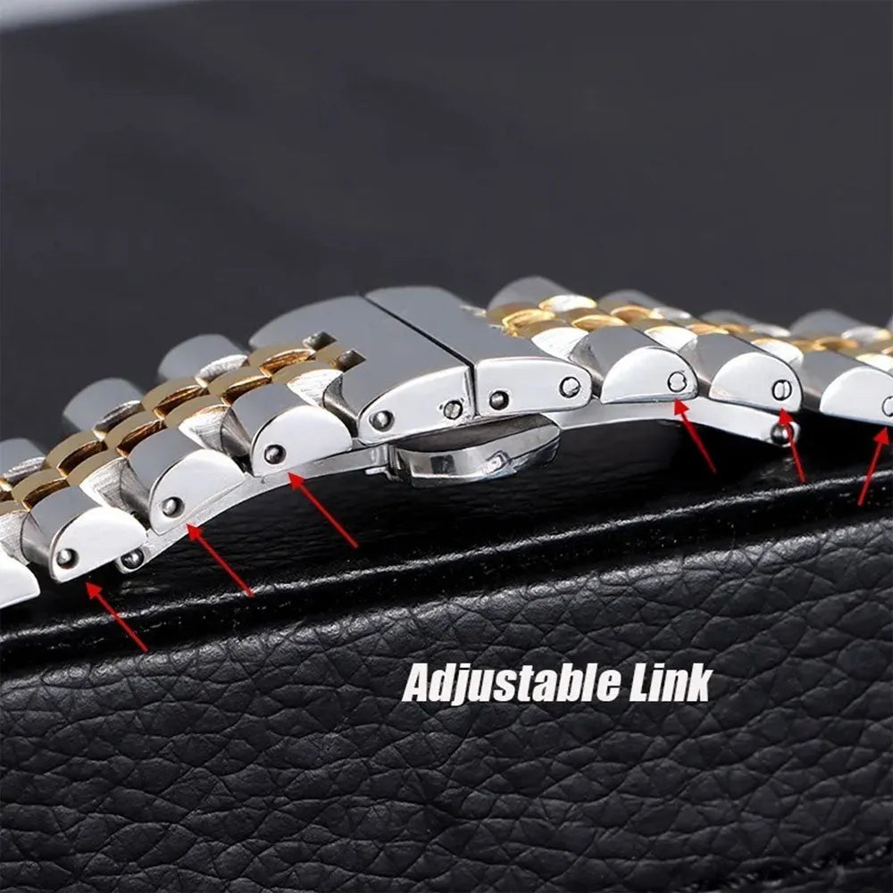 Solid Stainless Steel Jubilee Watch Band – Straight & Curved End 2-in-1 (12–22mm)-ChronoCraft-Viva Timepiece