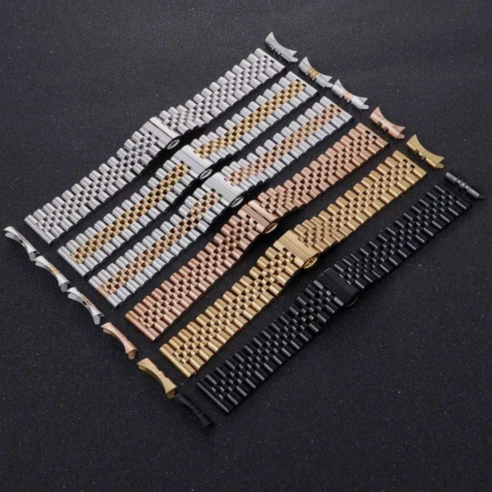 Solid Stainless Steel Jubilee Watch Band – Straight & Curved End 2-in-1 (12–22mm)-ChronoCraft-Viva Timepiece