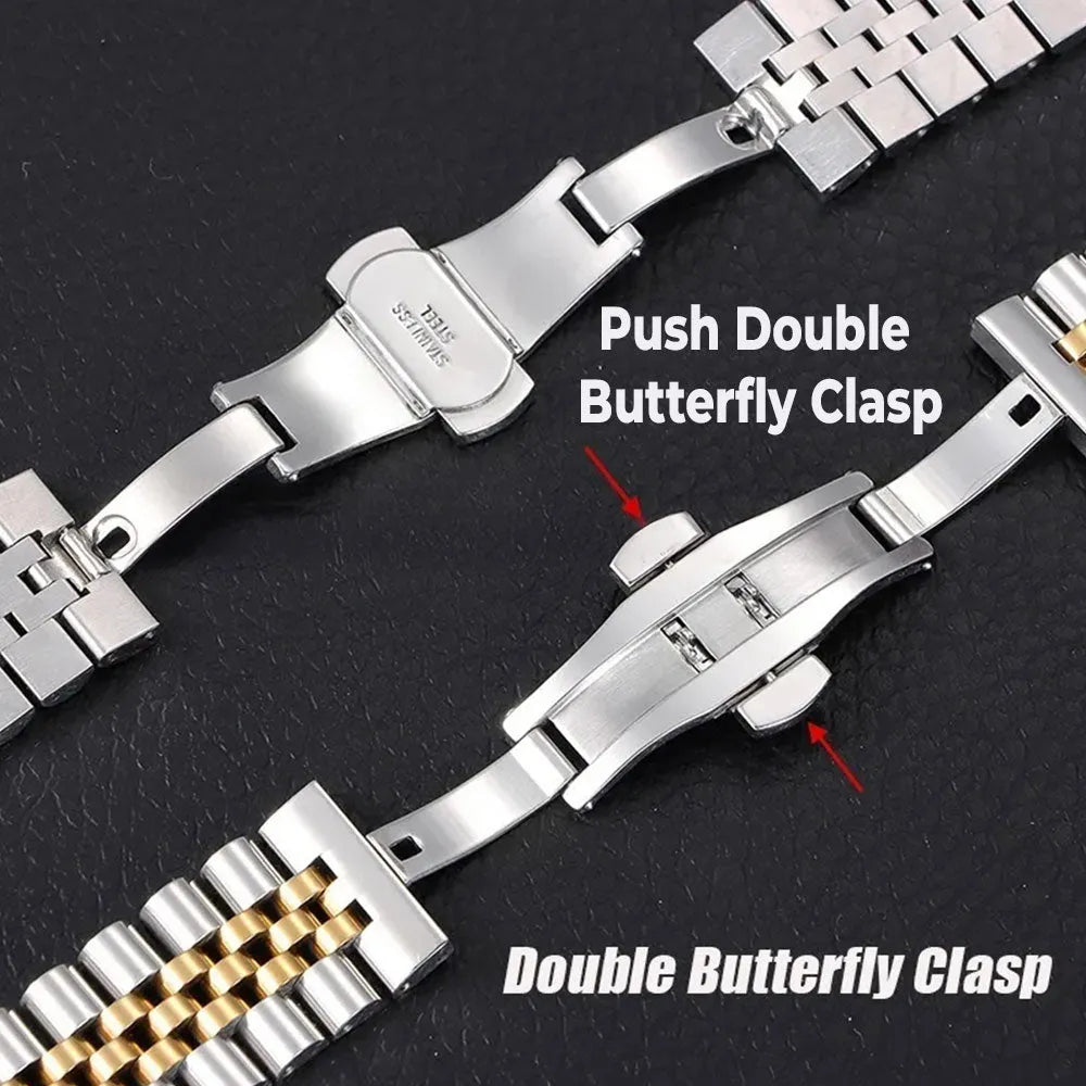 Solid Stainless Steel Jubilee Watch Band – Straight & Curved End 2-in-1 (12–22mm)-ChronoCraft-Viva Timepiece