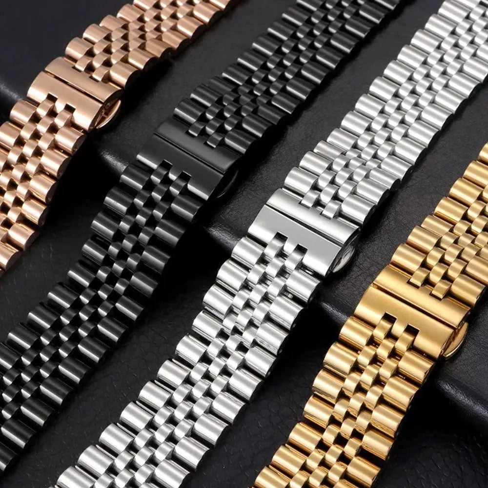 Solid Stainless Steel Jubilee Watch Band – Straight & Curved End 2-in-1 (12–22mm)-ChronoCraft-Viva Timepiece