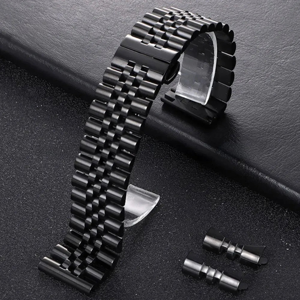 Solid Stainless Steel Jubilee Watch Band – Straight & Curved End 2-in-1 (12–22mm)-ChronoCraft-Viva Timepiece