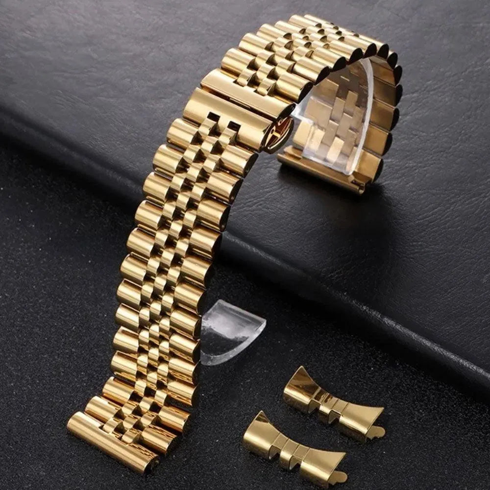 Solid Stainless Steel Jubilee Watch Band – Straight & Curved End 2-in-1 (12–22mm)-ChronoCraft-Viva Timepiece