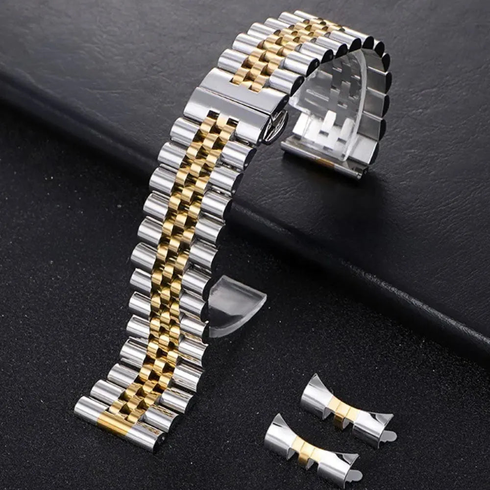 Solid Stainless Steel Jubilee Watch Band – Straight & Curved End 2-in-1 (12–22mm)-ChronoCraft-Viva Timepiece