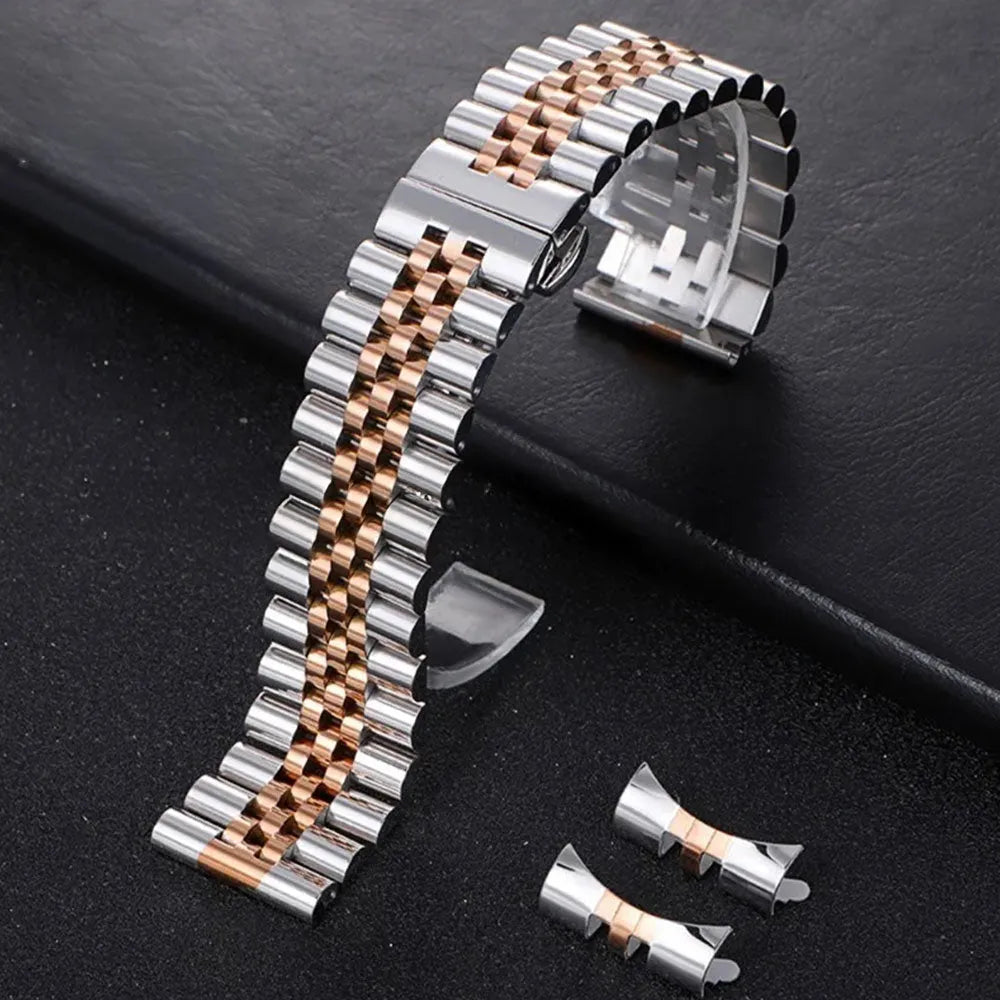 Solid Stainless Steel Jubilee Watch Band – Straight & Curved End 2-in-1 (12–22mm)-ChronoCraft-Viva Timepiece