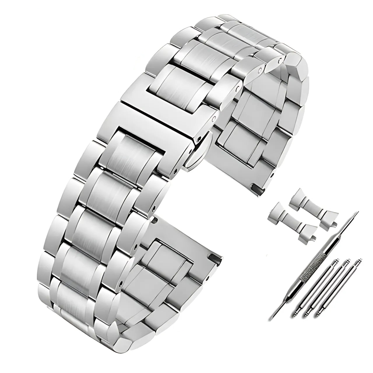 Solid Stainless Steel Watch Band Compatible with 12–24mm Watches – Butterfly Clasp-ChronoCraft-Viva Timepiece