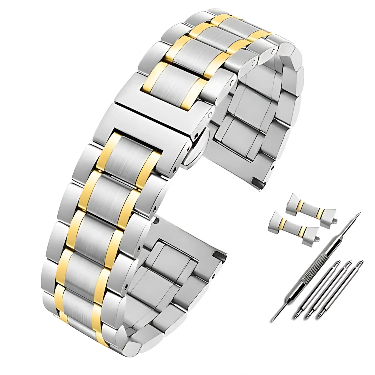 Solid Stainless Steel Watch Band Compatible with 12–24mm Watches – Butterfly Clasp-ChronoCraft-Viva Timepiece
