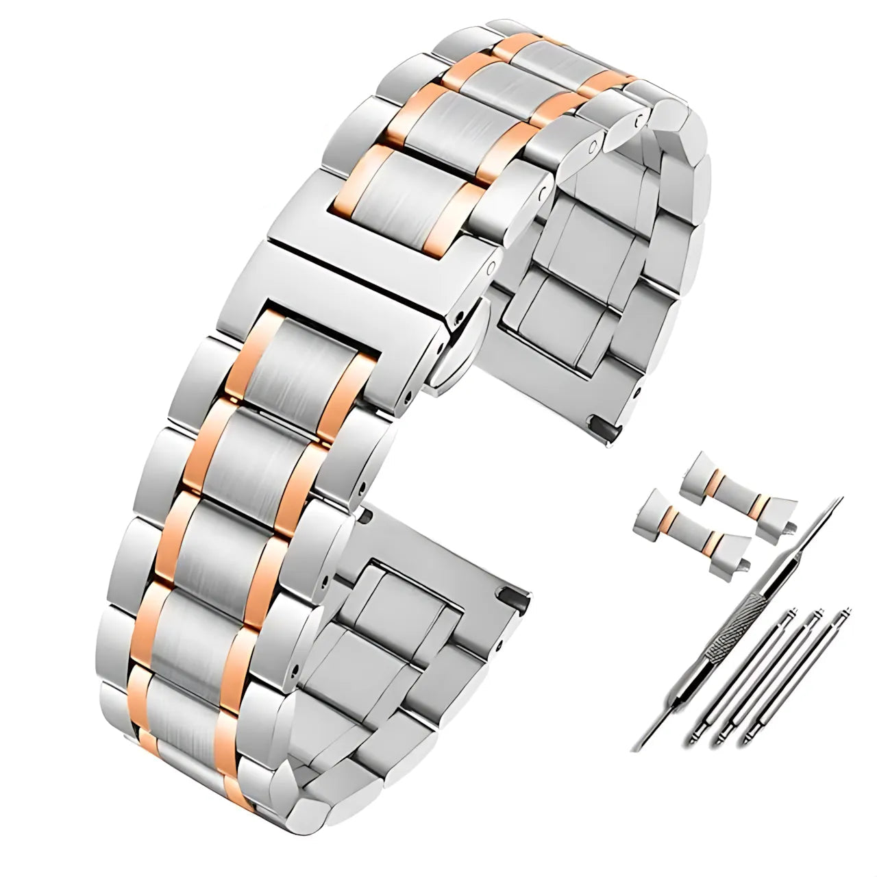 Solid Stainless Steel Watch Band Compatible with 12–24mm Watches – Butterfly Clasp-ChronoCraft-Viva Timepiece