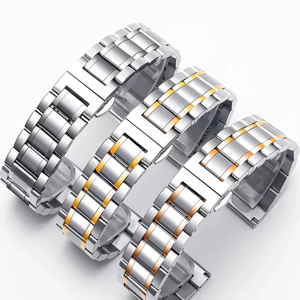 Solid Stainless Steel Watch Band Compatible with 12–24mm Watches – Butterfly Clasp-ChronoCraft-Viva Timepiece