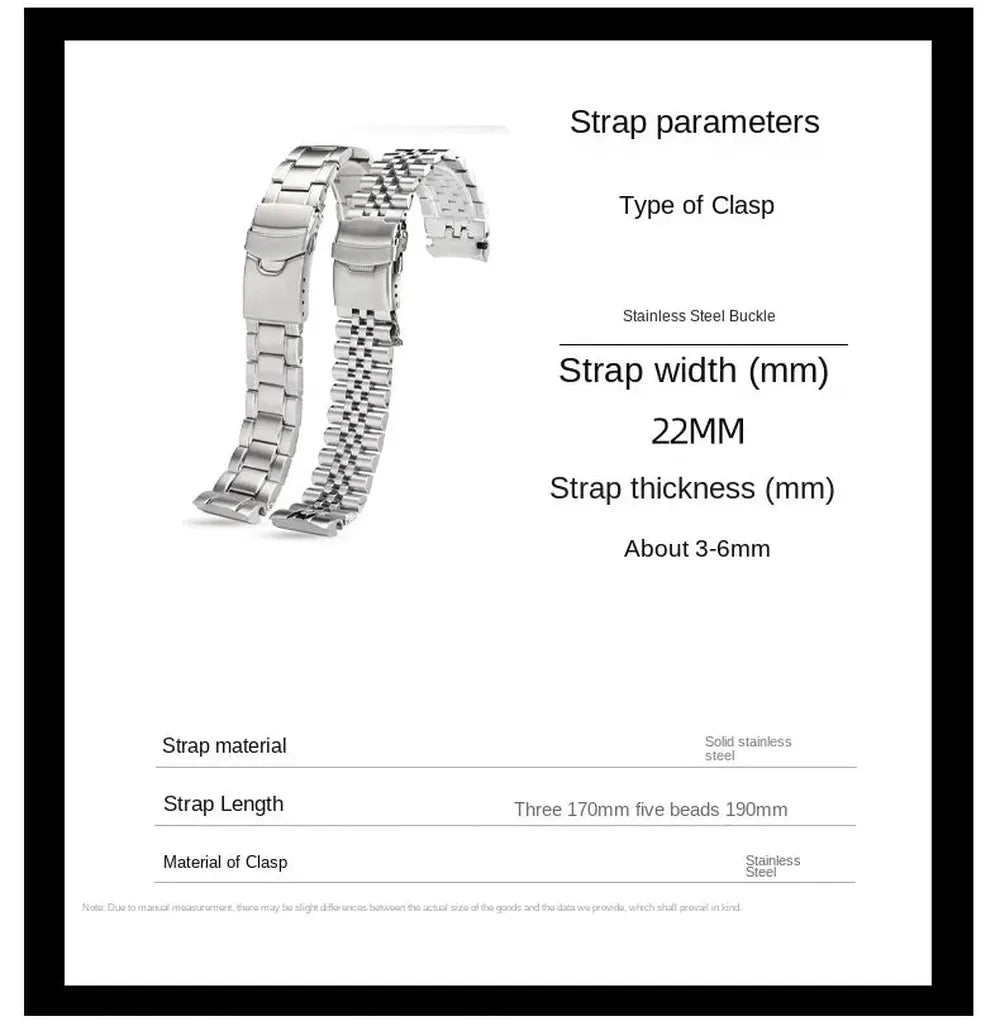 Solid Stainless Steel Watch Band 22mm – Compatible with Turtle Series-ChronoCraft-Viva Timepiece