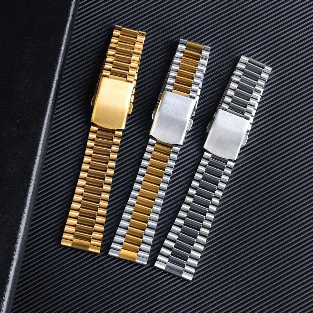 Slim Stainless Steel President-Style Watch Band – 10mm / 12mm / 14mm / 16mm-VivaStraps-Viva Timepiece
