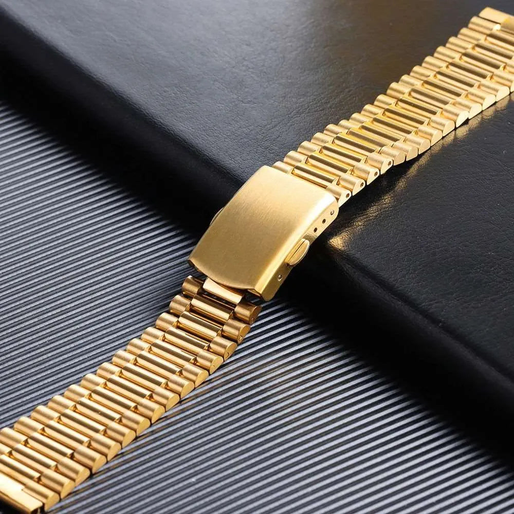 Slim Stainless Steel President-Style Watch Band – 10mm / 12mm / 14mm / 16mm-VivaStraps-Viva Timepiece