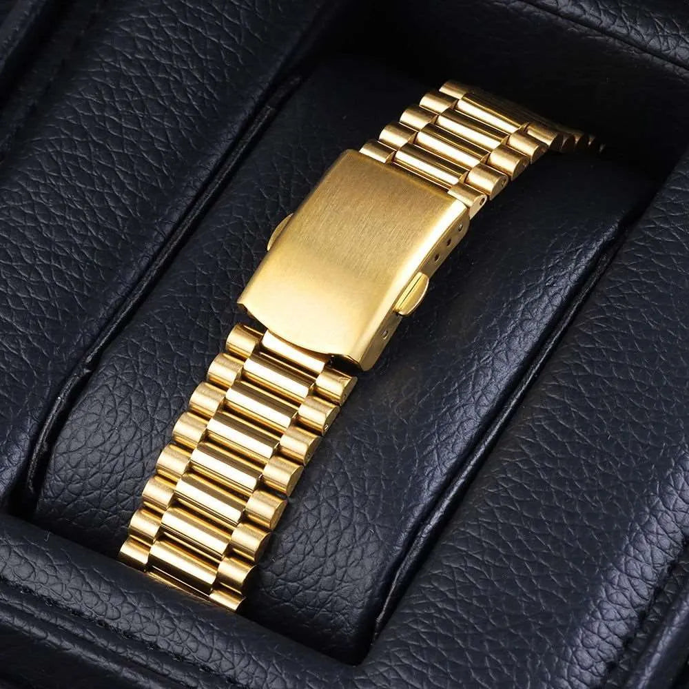 Slim Stainless Steel President-Style Watch Band – 10mm / 12mm / 14mm / 16mm-VivaStraps-Viva Timepiece