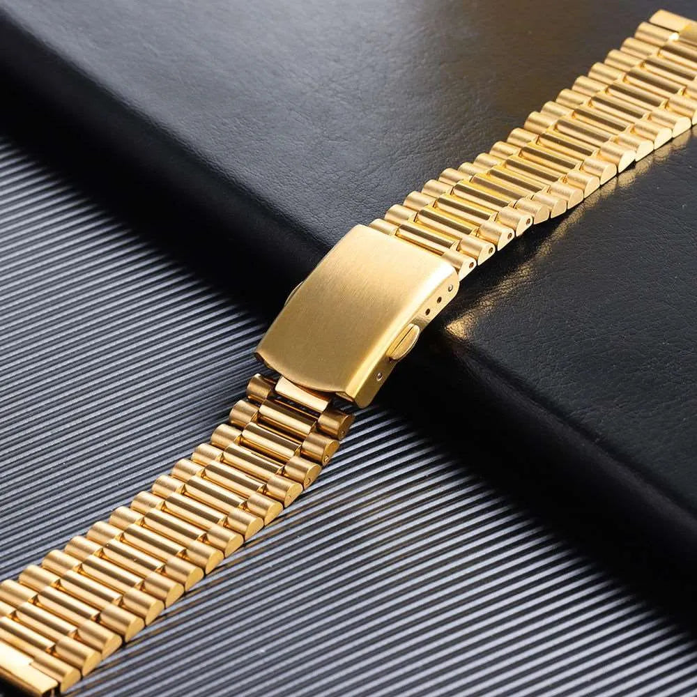 Slim Stainless Steel President-Style Watch Band – 10mm / 12mm / 14mm / 16mm-VivaStraps-Viva Timepiece