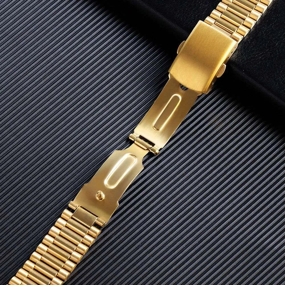 Slim Stainless Steel President-Style Watch Band – 10mm / 12mm / 14mm / 16mm-VivaStraps-Viva Timepiece