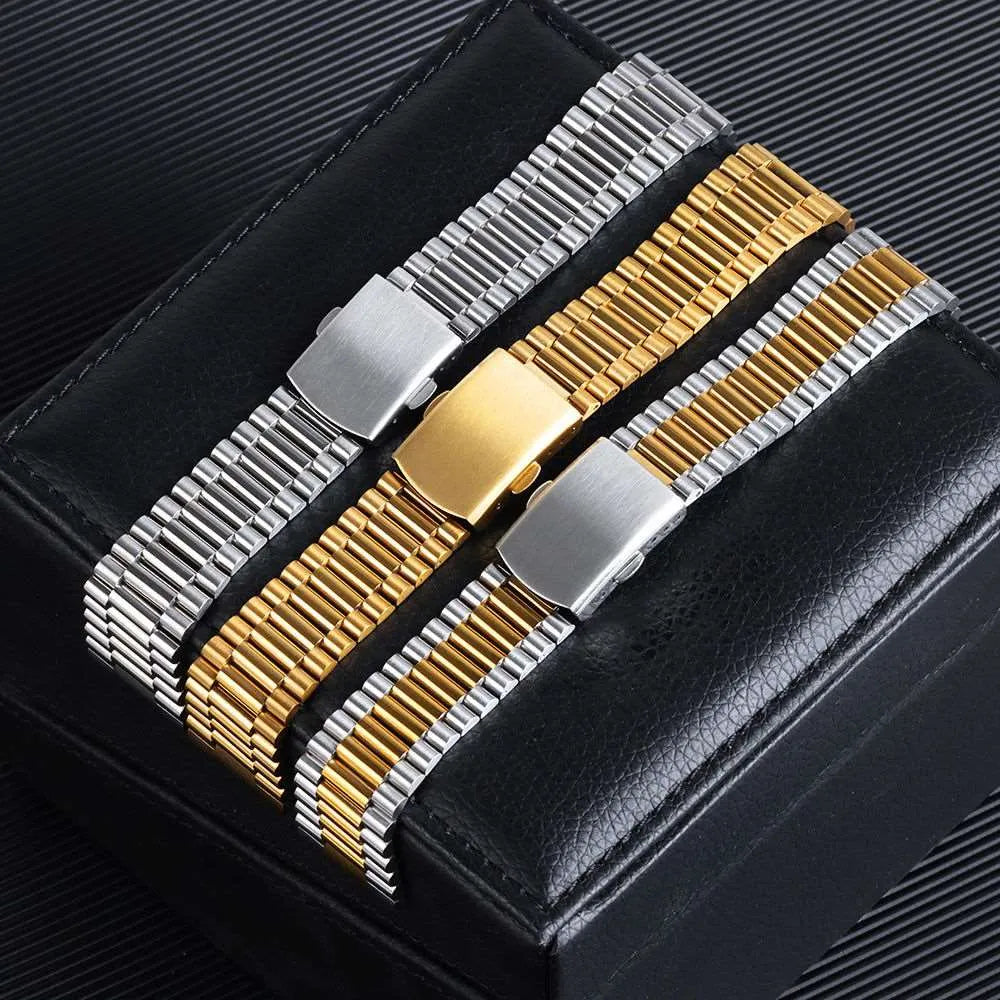 Slim Stainless Steel President-Style Watch Band – 10mm / 12mm / 14mm / 16mm-VivaStraps-Viva Timepiece