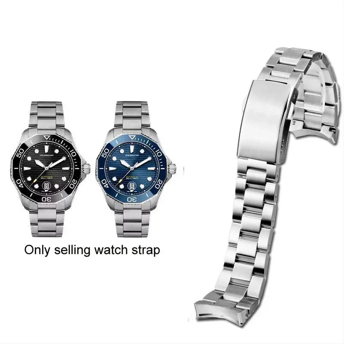 Stainless Steel Curved-End Watch Bracelet – Compatible with TAG Heuer Aquaracer 300 WAY211/WAY111-Watch Bands-ChronoCraft-Silver-21.5mm-43mm dial-Viva Timepiece
