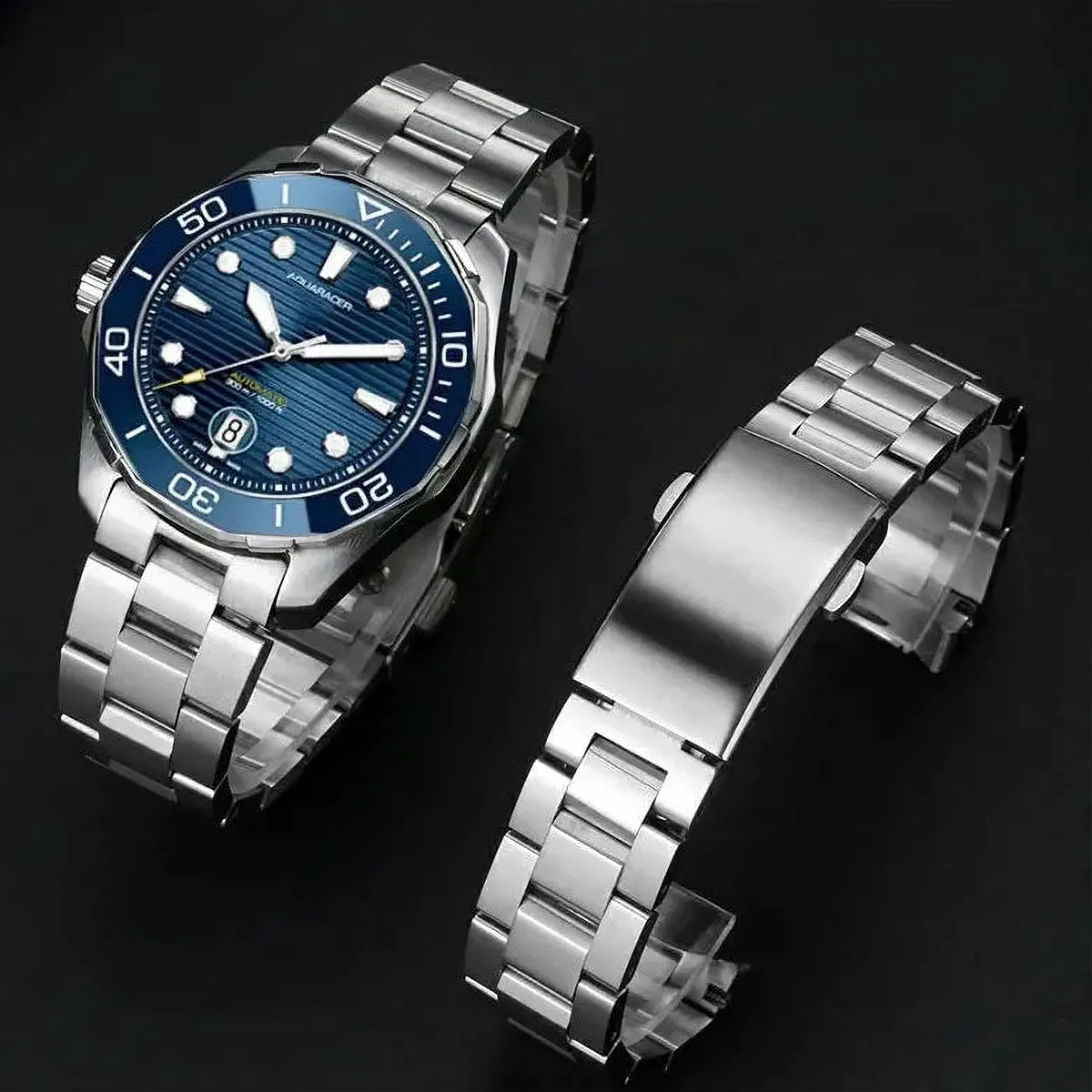 Stainless Steel Curved-End Watch Bracelet – Compatible with TAG Heuer Aquaracer 300 WAY211/WAY111-Watch Bands-ChronoCraft-Silver-21.5mm-43mm dial-Viva Timepiece