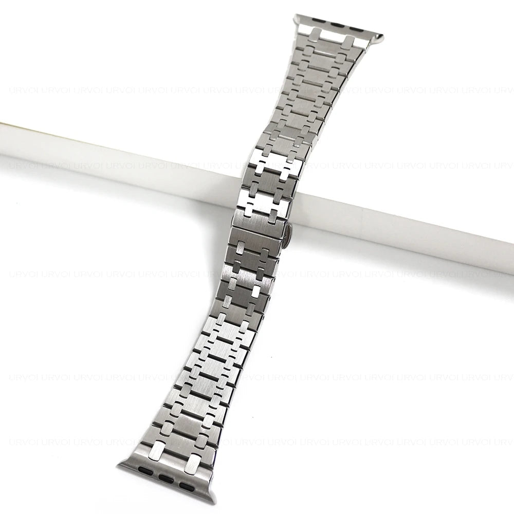 Stainless Steel Integrated-Link Watch Band Compatible with Apple Watch 44mm / 45mm / 49mm