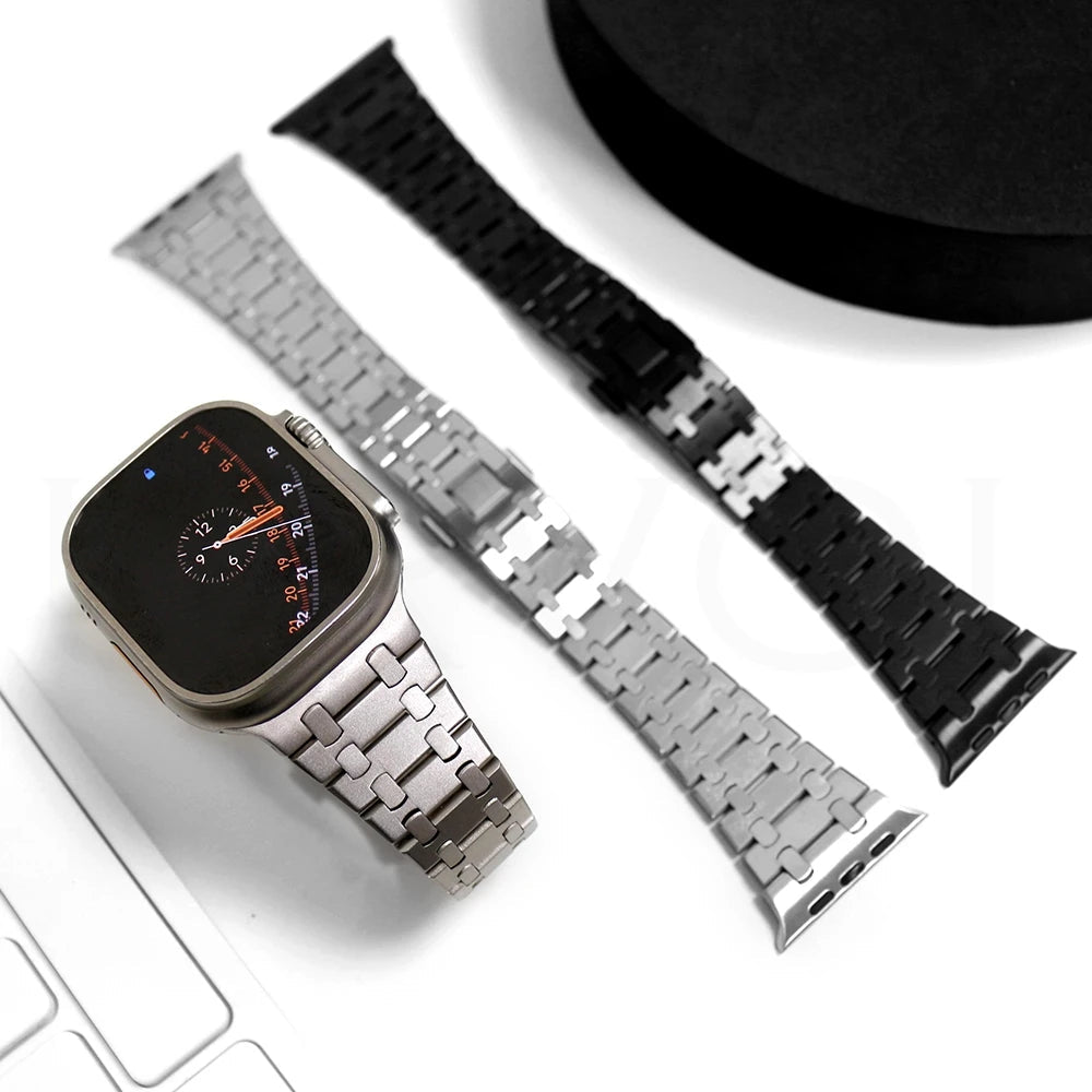 Stainless Steel Integrated-Link Watch Band Compatible with Apple Watch 44mm / 45mm / 49mm