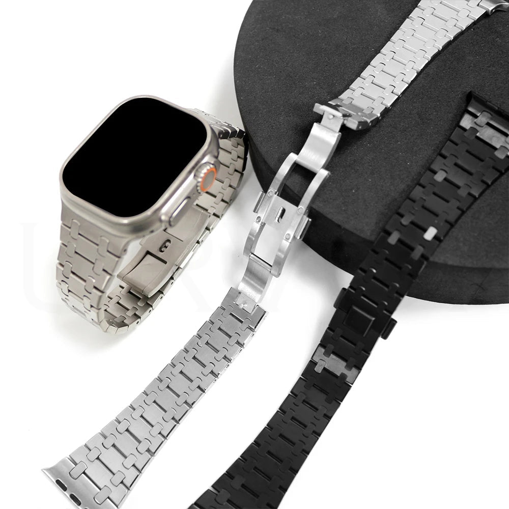 Stainless Steel Integrated-Link Watch Band Compatible with Apple Watch 44mm / 45mm / 49mm