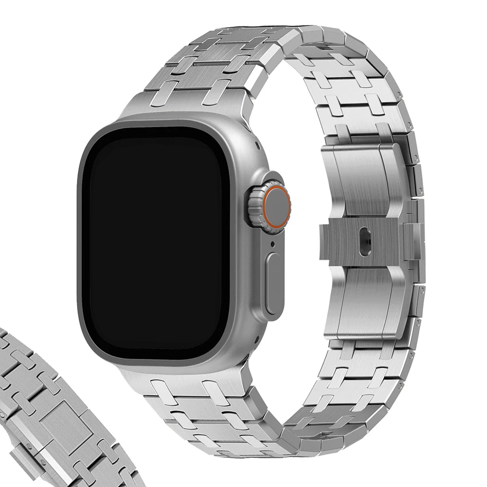 Stainless Steel Integrated-Link Watch Band Compatible with Apple Watch 44mm / 45mm / 49mm