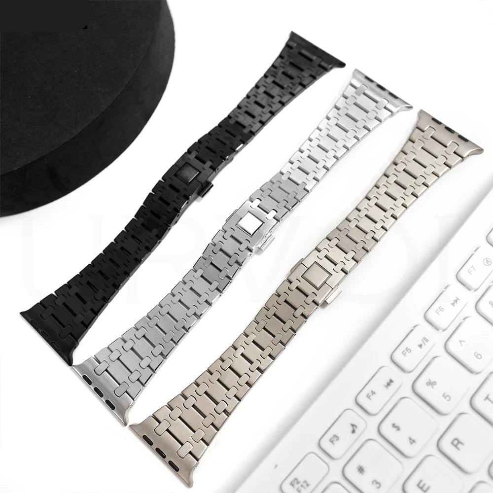 Stainless Steel Integrated-Link Watch Band Compatible with Apple Watch 44mm / 45mm / 49mm