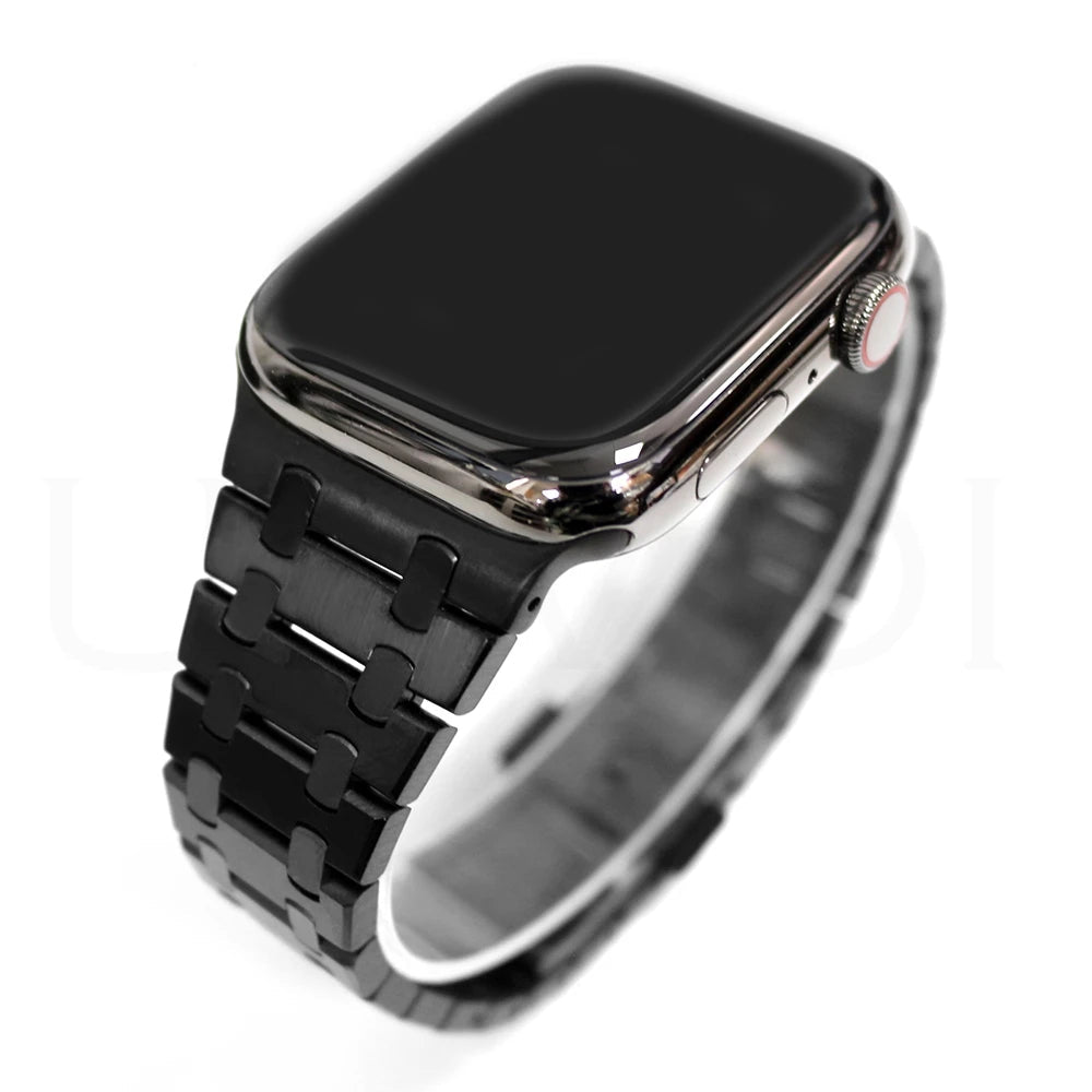 Stainless Steel Integrated-Link Watch Band Compatible with Apple Watch 44mm / 45mm / 49mm