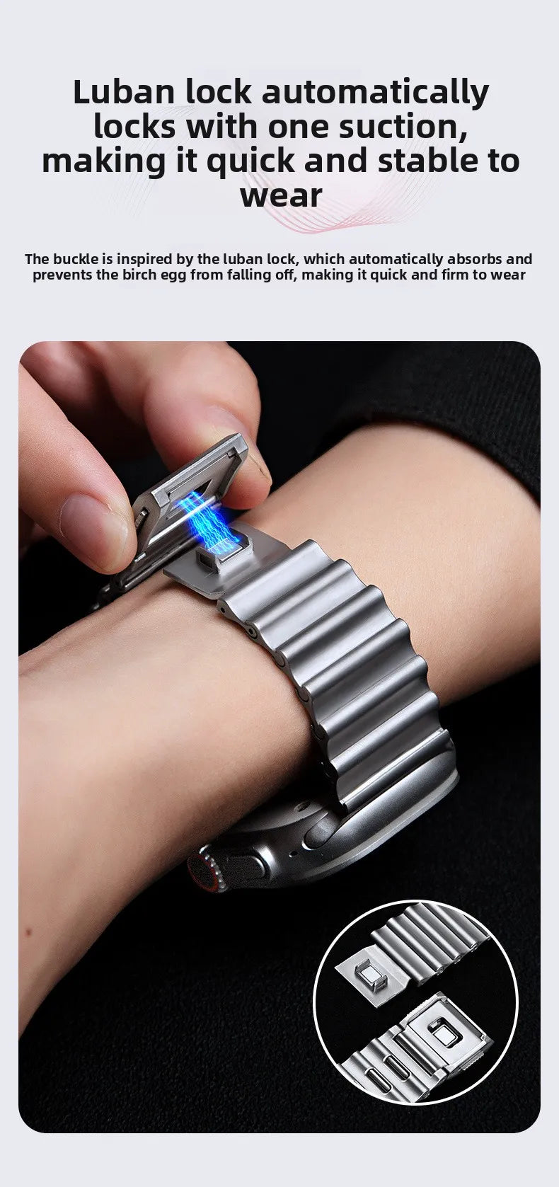 Stainless Steel Magnetic Band Compatible with Apple Watch 42mm–49mm