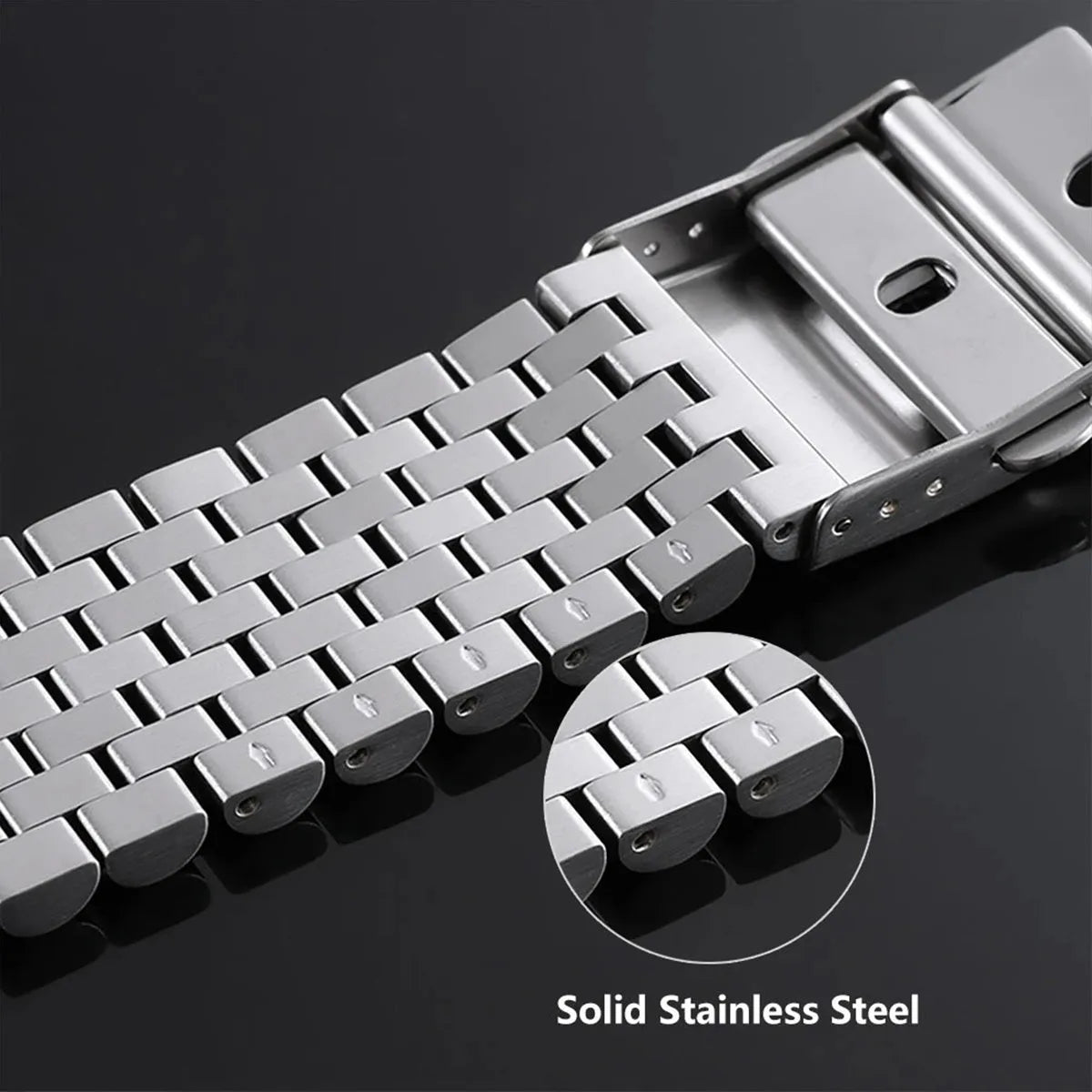 Stainless Steel Multi-Link Watch Bracelet 20mm 22mm – Flat & Curved End-Watch Bands-VivaStraps-Silver-22mm-Viva Timepiece