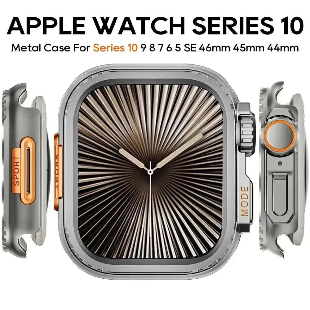 Stainless Steel Rugged Metal Case for Apple Watch – Compatible with Series 4–11 & Ultra Models (44mm / 45mm / 49mm)