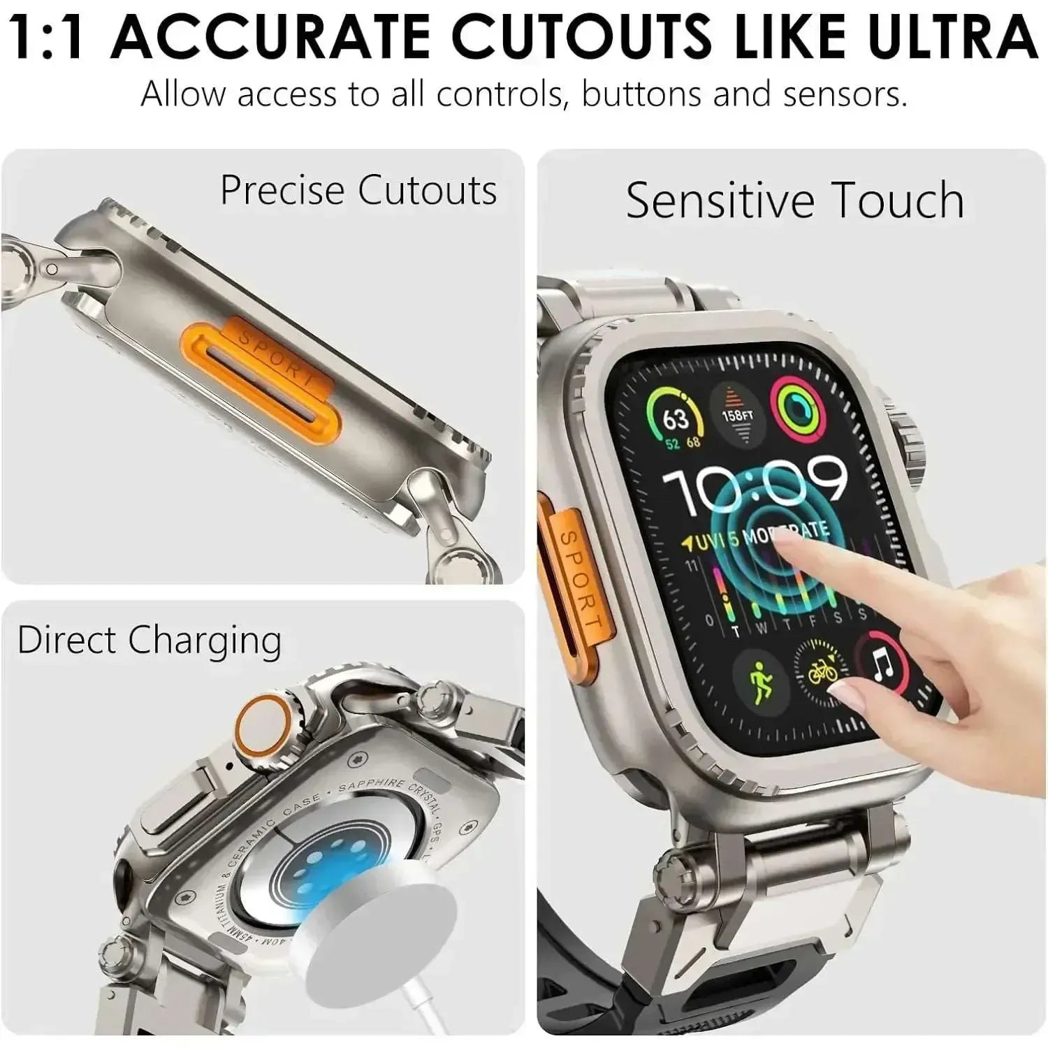 Stainless Steel Rugged Metal Case for Apple Watch – Compatible with Series 4–11 & Ultra Models (44mm / 45mm / 49mm)