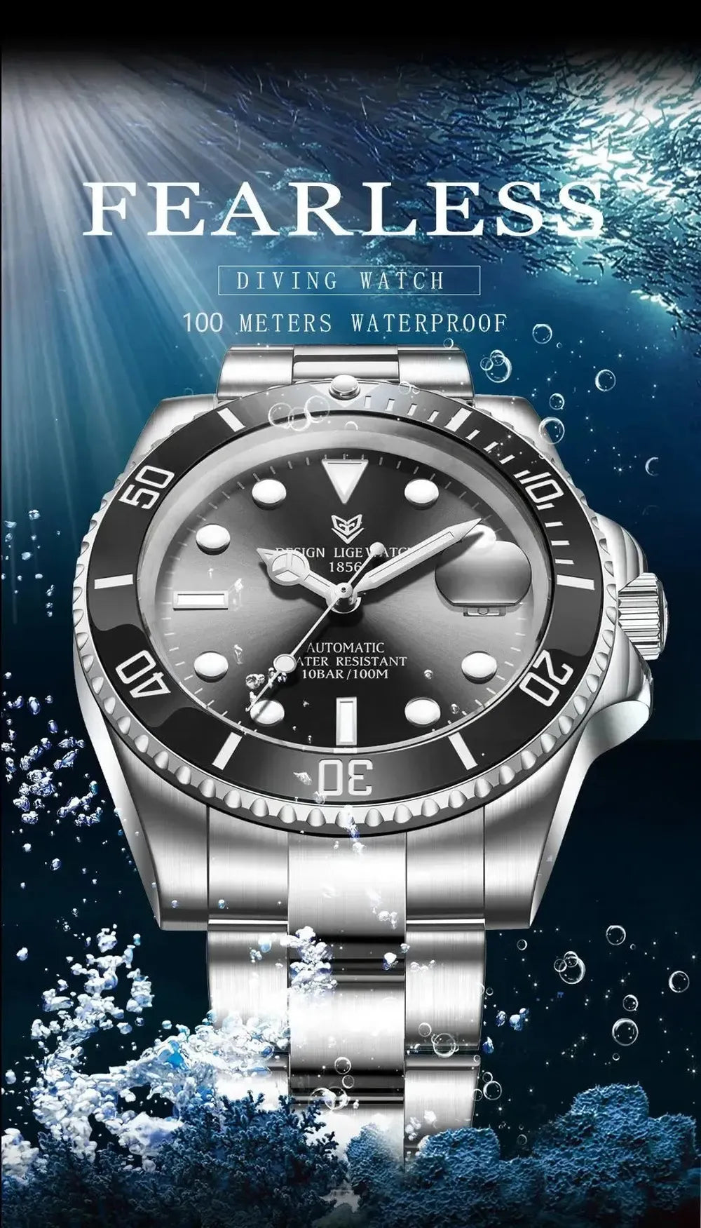 Sub-Date 41 Automatic Diver Watch – Sapphire Ceramic Bezel-LIGE-Viva Timepiece
