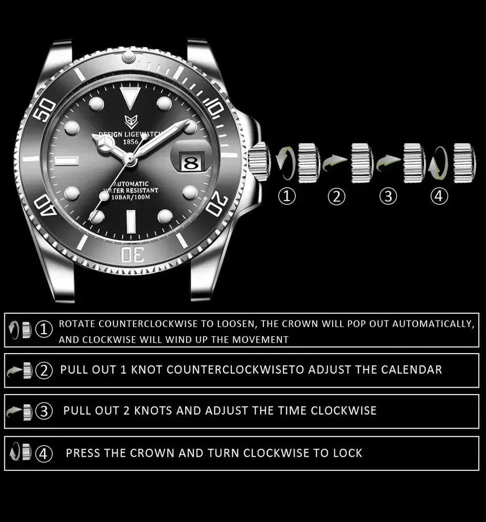 Sub-Date 41 Automatic Diver Watch – Sapphire Ceramic Bezel-LIGE-Viva Timepiece