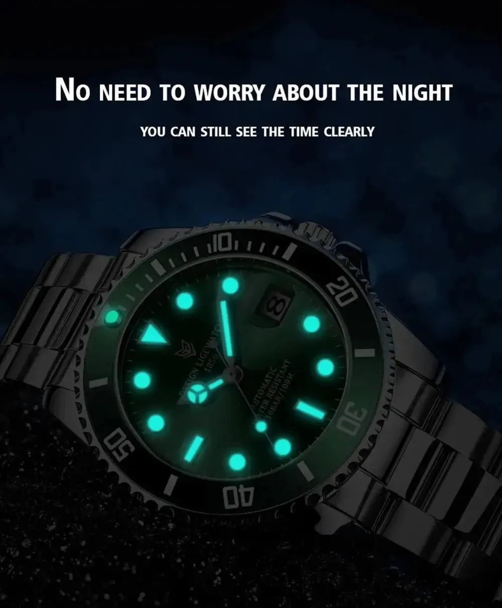 Sub-Date 41 Automatic Diver Watch – Sapphire Ceramic Bezel-LIGE-Viva Timepiece