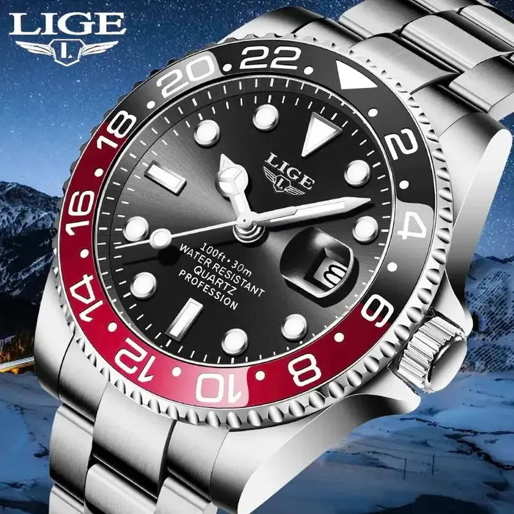 Sub Date Dual-Tone Bezel Quartz Diver Watch-LIGE-Viva Timepiece