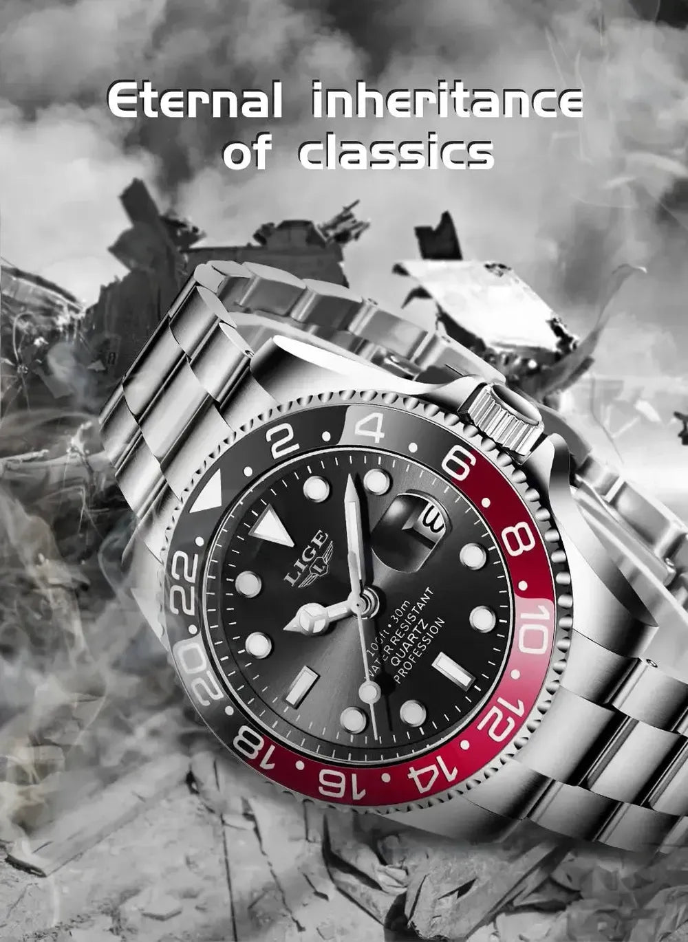 Sub Date Dual-Tone Bezel Quartz Diver Watch-LIGE-Viva Timepiece