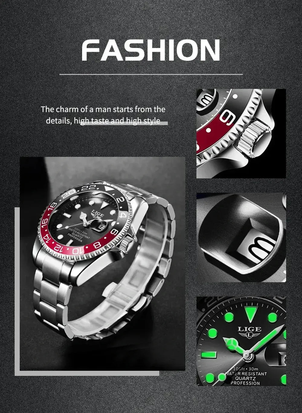 Sub Date Dual-Tone Bezel Quartz Diver Watch-LIGE-Viva Timepiece