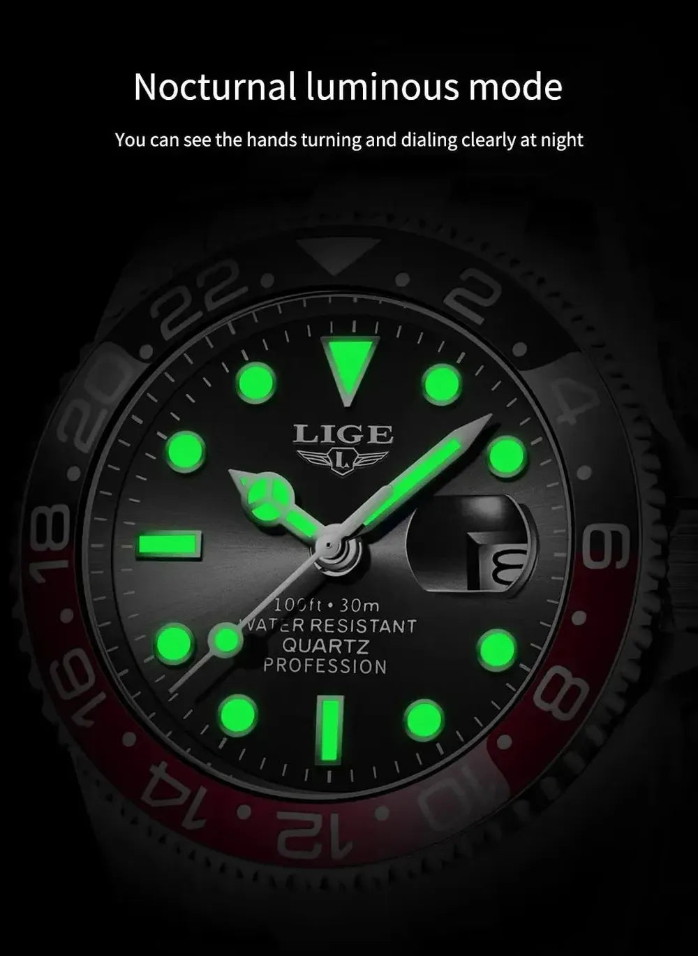 Sub Date Dual-Tone Bezel Quartz Diver Watch-LIGE-Viva Timepiece