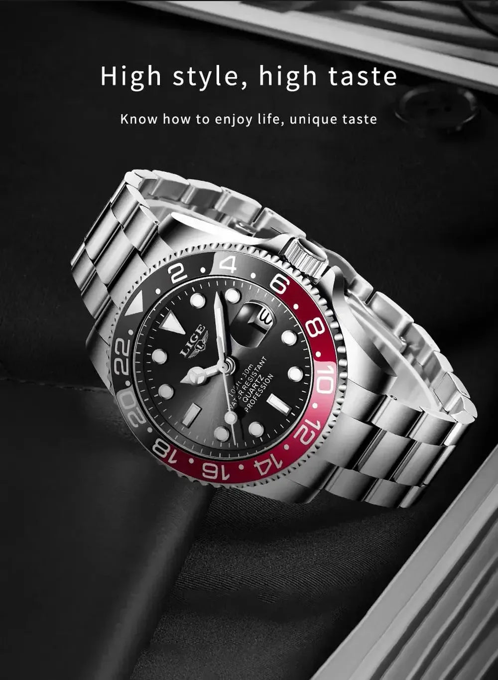 Sub Date Dual-Tone Bezel Quartz Diver Watch-LIGE-Viva Timepiece