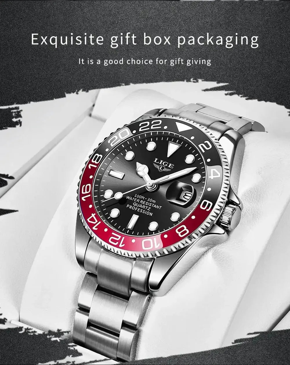 Sub Date Dual-Tone Bezel Quartz Diver Watch-LIGE-Viva Timepiece