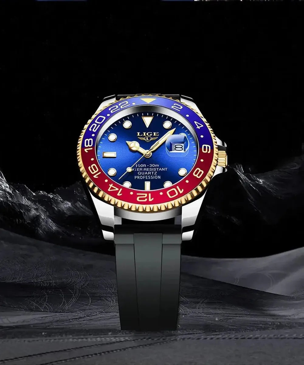 Sub Date Dual-Tone Bezel Quartz Diver Watch-LIGE-Viva Timepiece