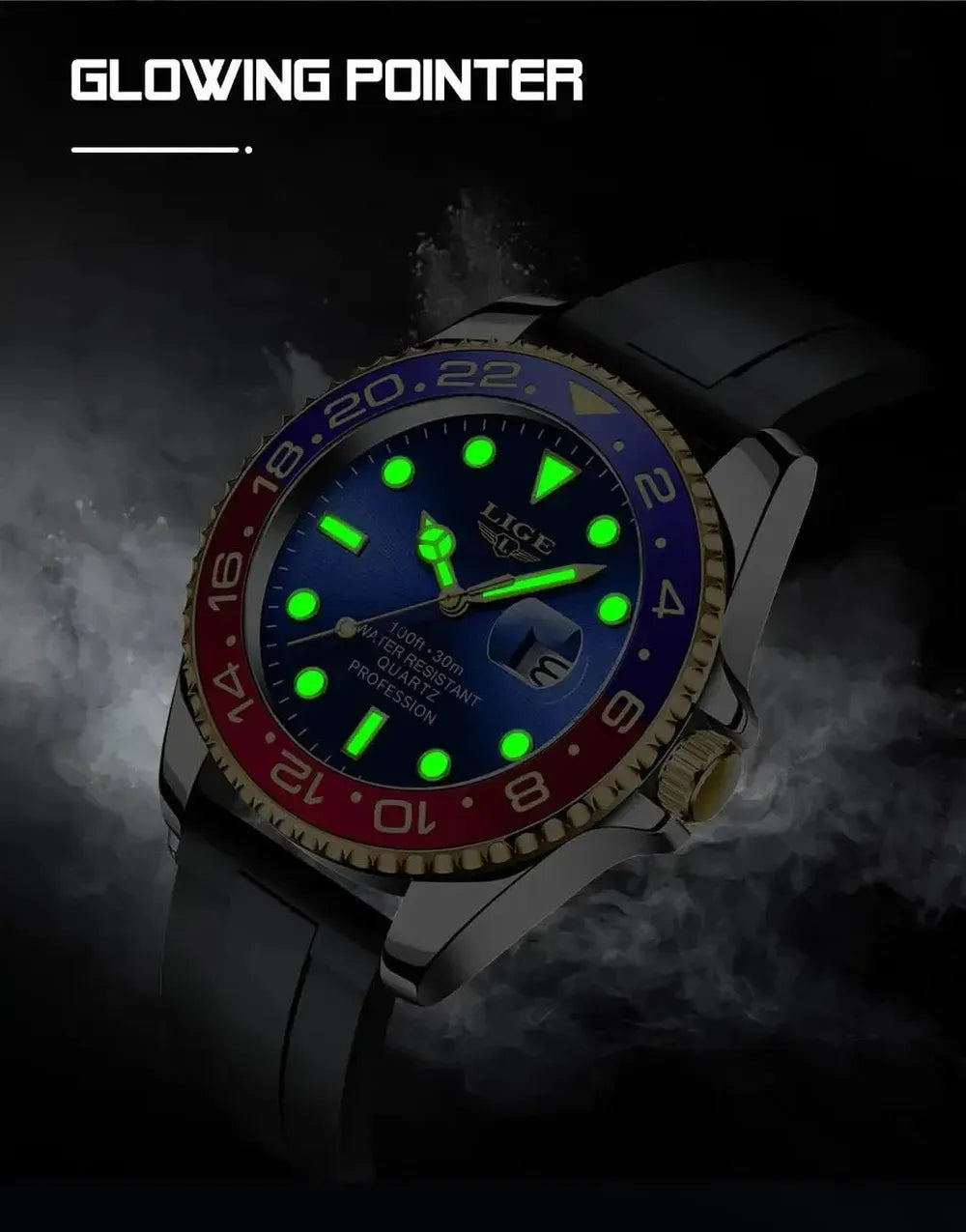 Sub Date Dual-Tone Bezel Quartz Diver Watch-LIGE-Viva Timepiece