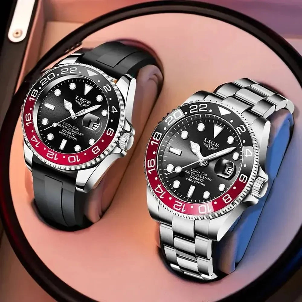 Sub Date Dual-Tone Bezel Quartz Diver Watch-LIGE-Viva Timepiece