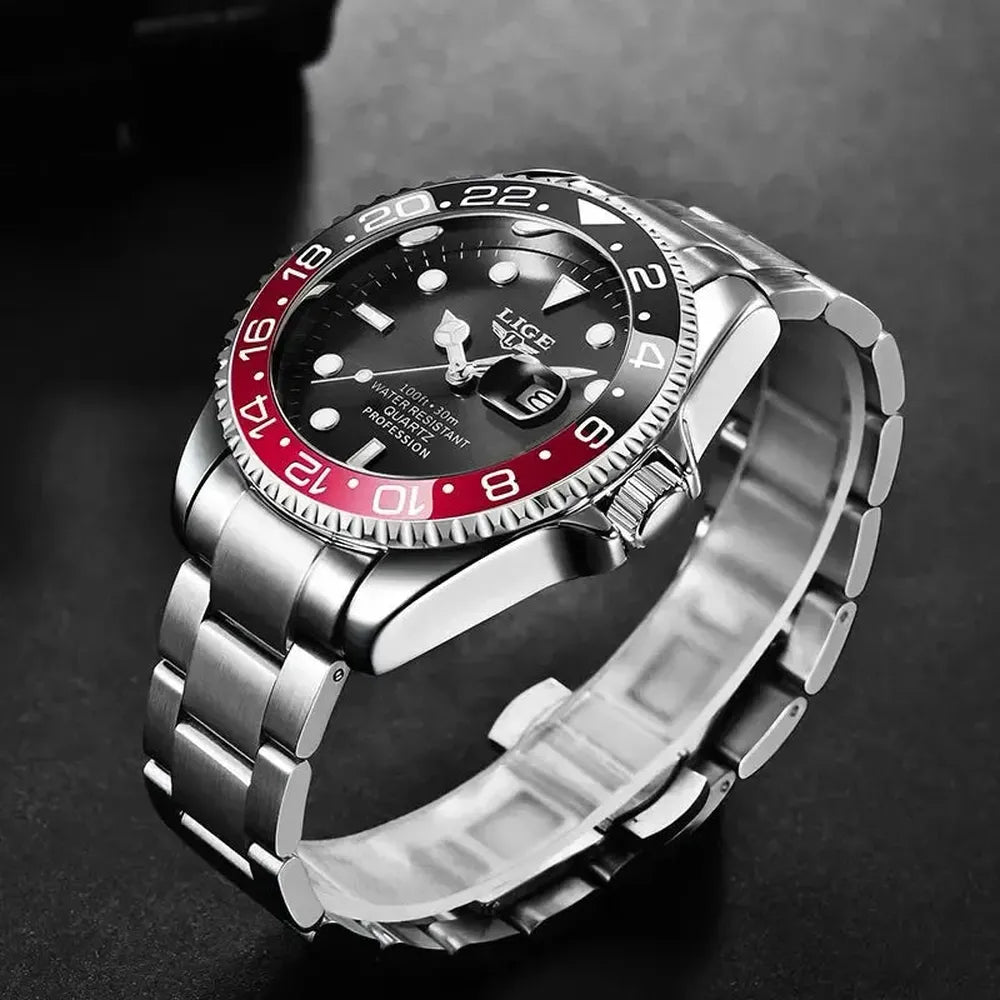 Sub Date Dual-Tone Bezel Quartz Diver Watch-LIGE-Viva Timepiece
