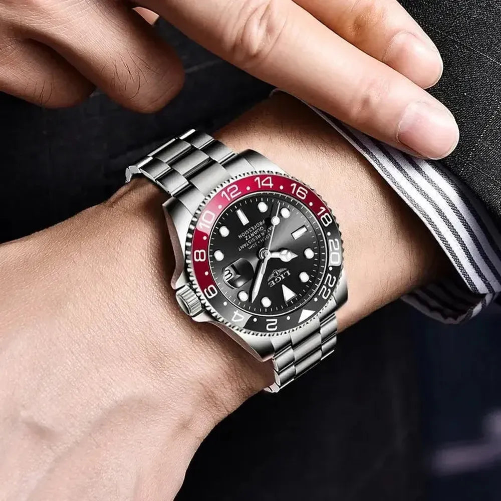 Sub Date Dual-Tone Bezel Quartz Diver Watch-LIGE-Viva Timepiece